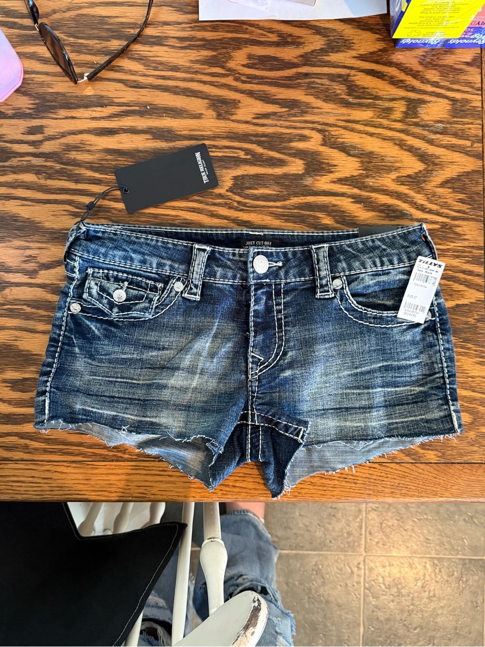 True Religion NWT Dark Wash Distressed Denim Cutoff Shorts